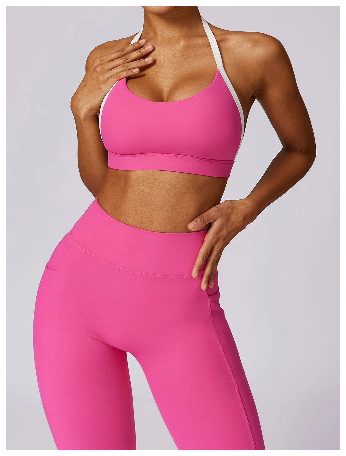 Conjunto de 2 Peças para Ginásio, Sem Costas, com Leggings de Corrida, Top de Fitness