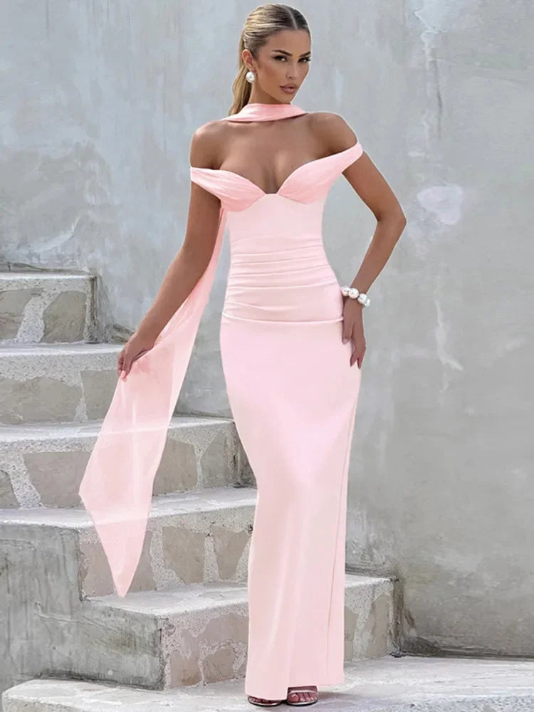 Vestido Justo Longo, Elegante, Ombros Descobertos, Sem Costas, Elegante