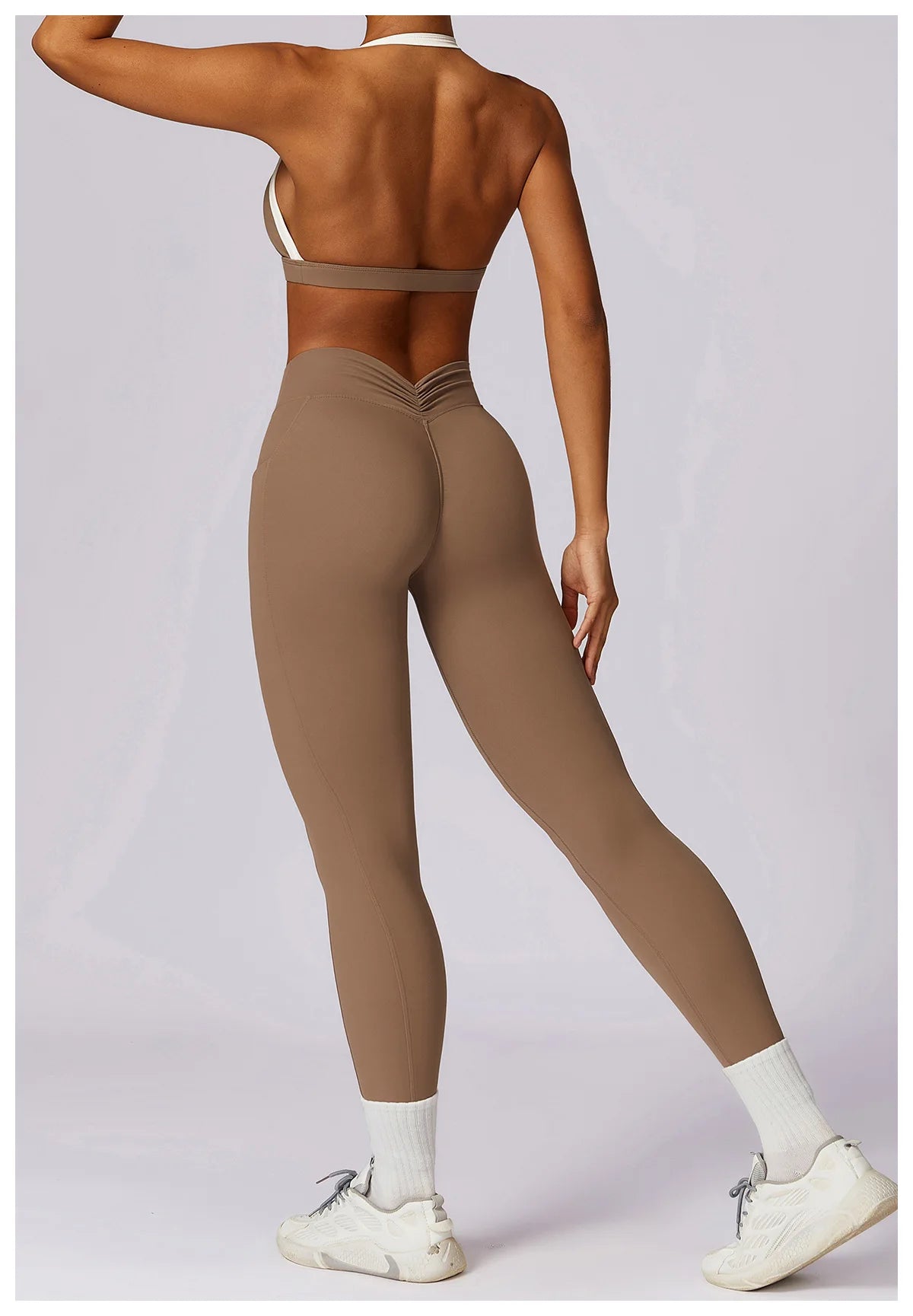 Conjunto de 2 Peças para Ginásio, Sem Costas, com Leggings de Corrida, Top de Fitness