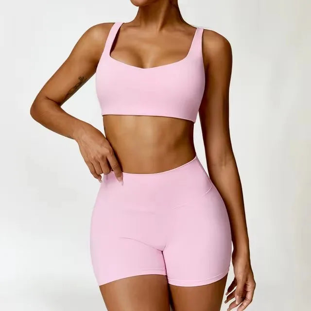 Fato de Treino 2 Peças com Leggings de Ginásio, Top Curto de Manga Comprida