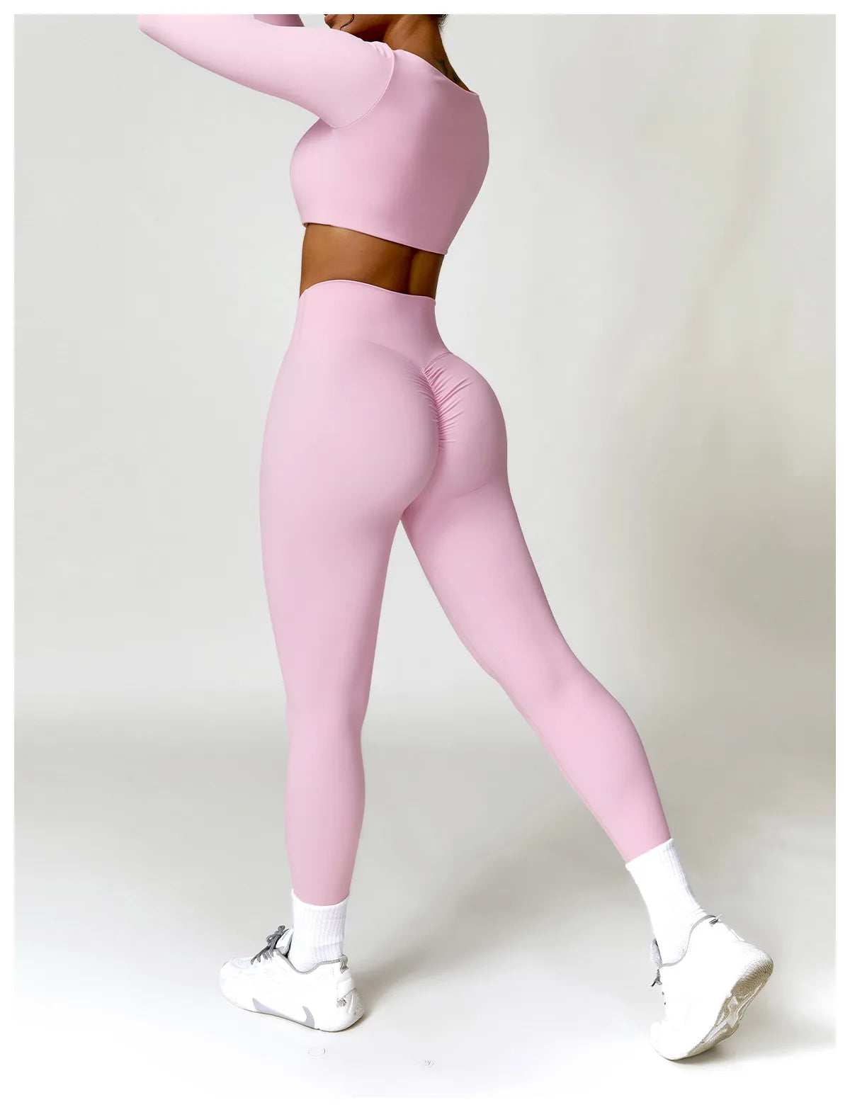 Fato de Treino 2 Peças com Leggings de Ginásio, Top Curto de Manga Comprida
