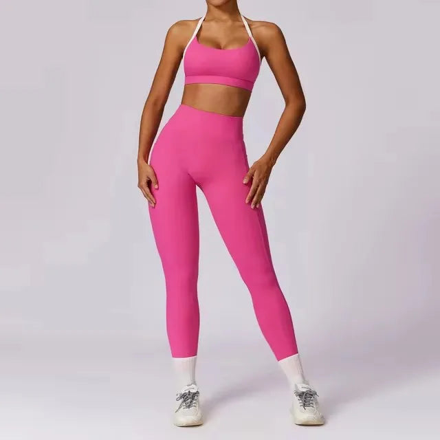 Conjunto de 2 Peças para Ginásio, Sem Costas, com Leggings de Corrida, Top de Fitness