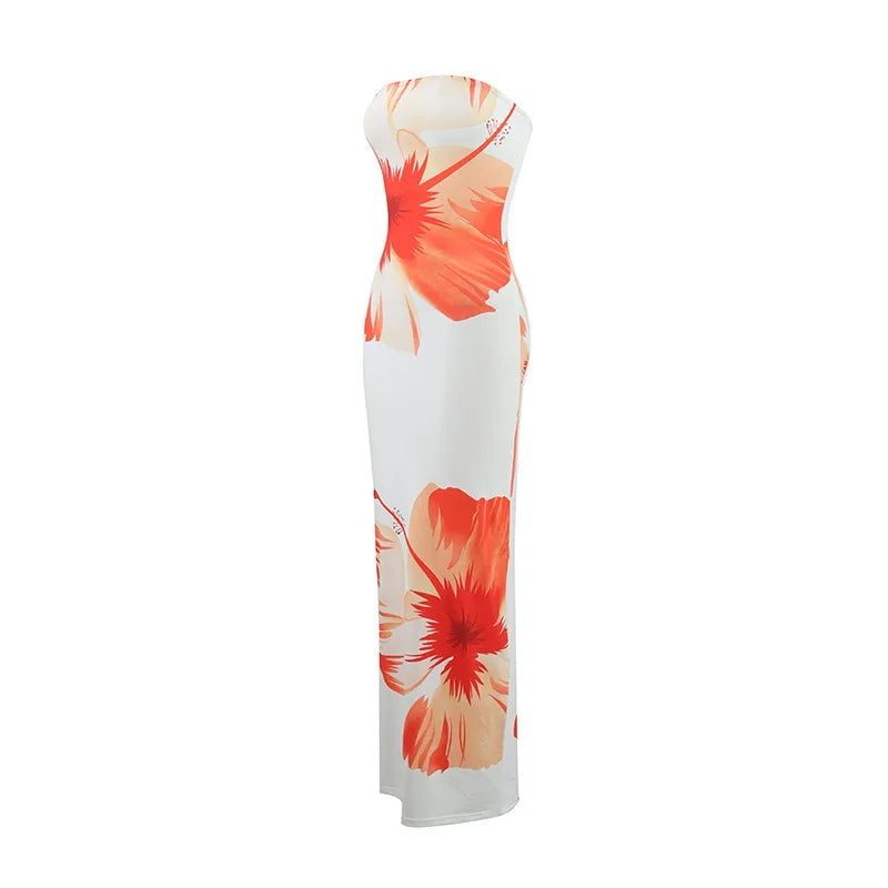 Vestido Comprido Elegante e Sexy, Sem Alças, Estilo Justo