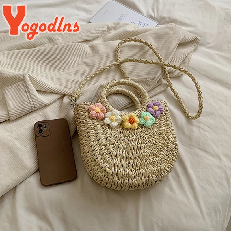 Bolsas de Palha Femininos Verão Feito à Mão Bolsa de Vime