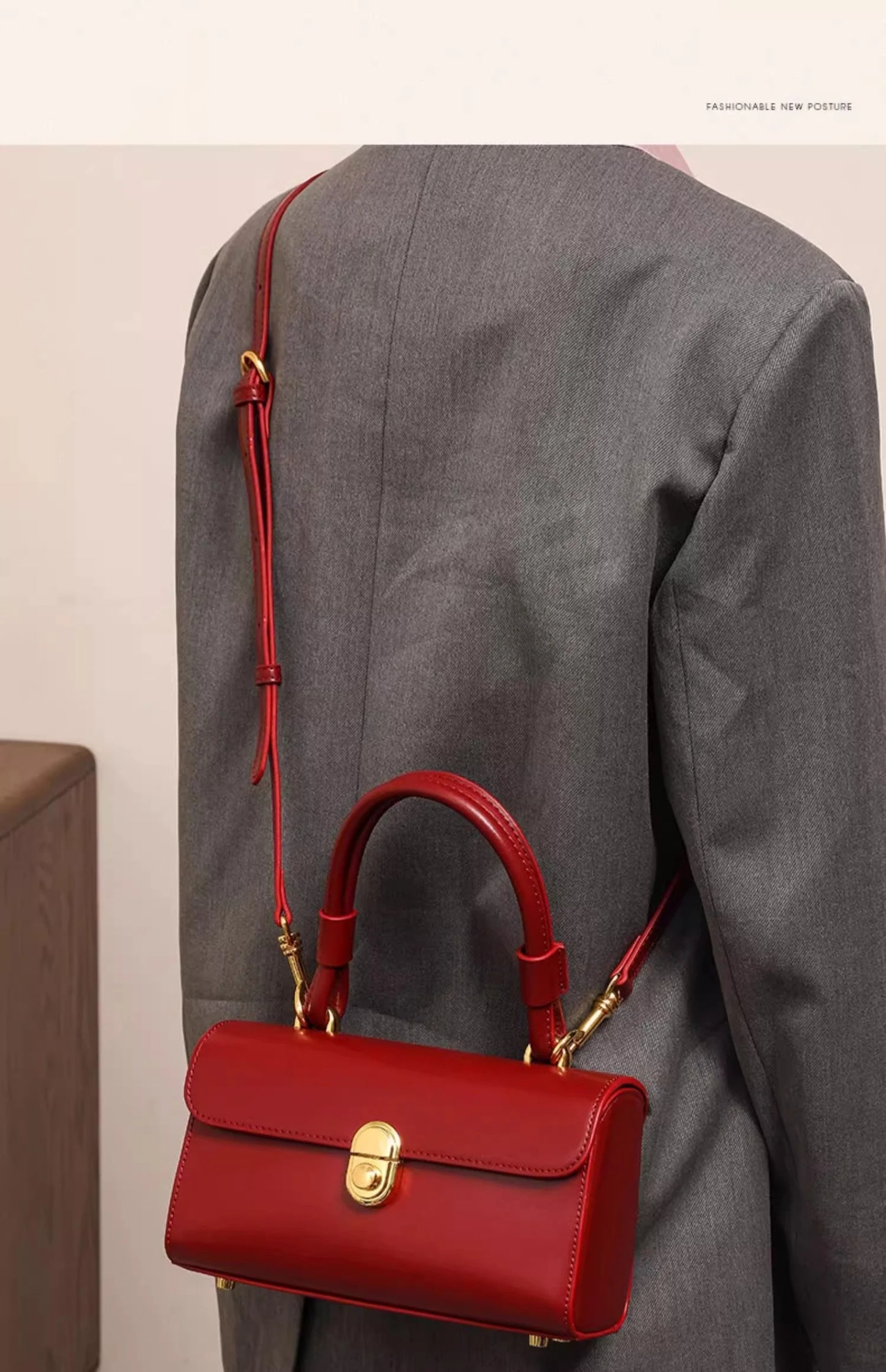 Mala Vermelha de Ombro, Estilo Coreano, Elegante e Retrô