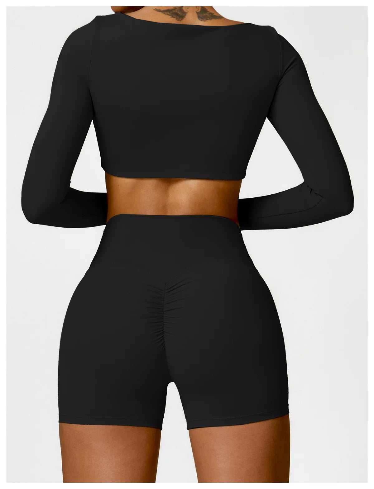 Fato de Treino 2 Peças com Leggings de Ginásio, Top Curto de Manga Comprida