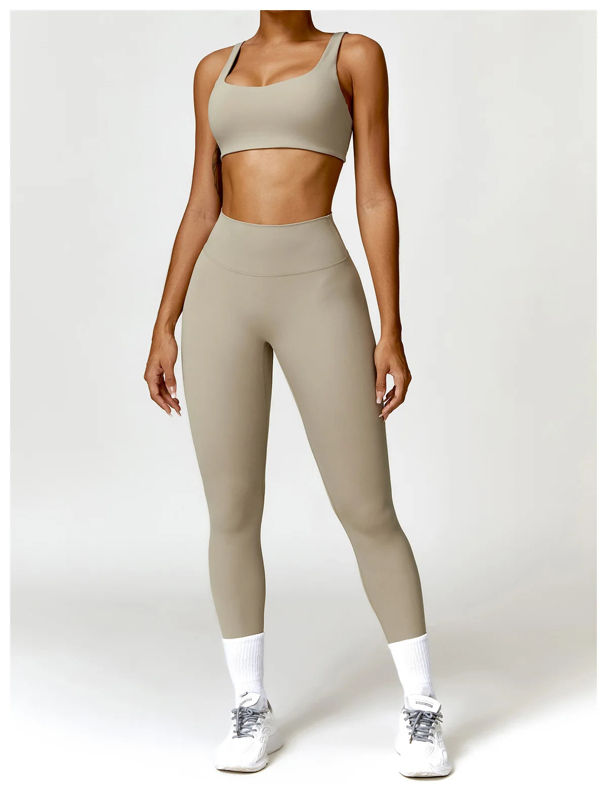 Fato de Treino 2 Peças com Leggings de Ginásio, Top Curto de Manga Comprida