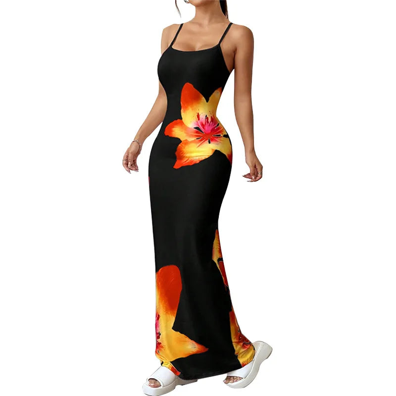 Vestidos compridos sexy com alças e justo Floral