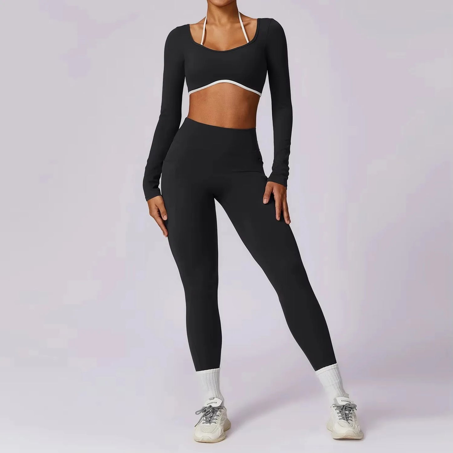 Conjunto de 2 Peças para Ginásio, Sem Costas, com Leggings de Corrida, Top de Fitness