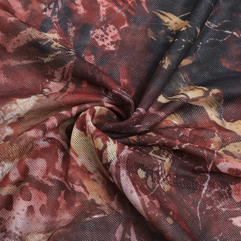 Vestido Estampado, Sexy, com Decote Profundo em V, Alças ao Pescoço