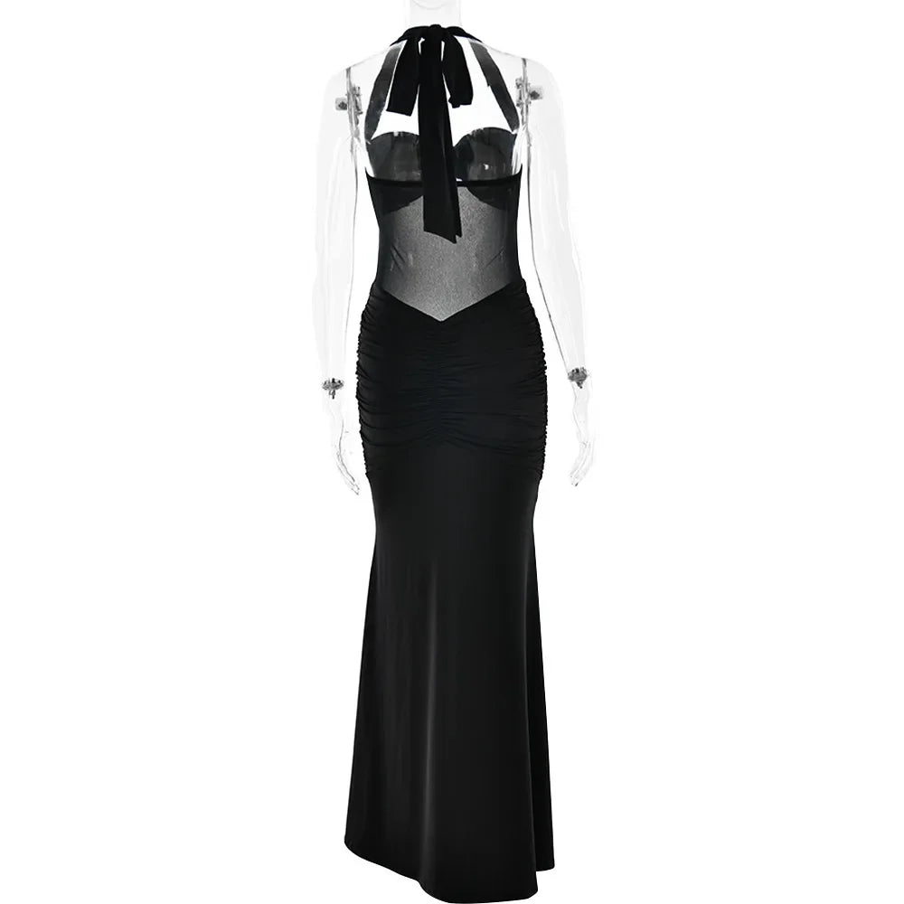 Vestido Sexy, Longo, Estilo Halter, Sem Costas, Justo ao Corpo