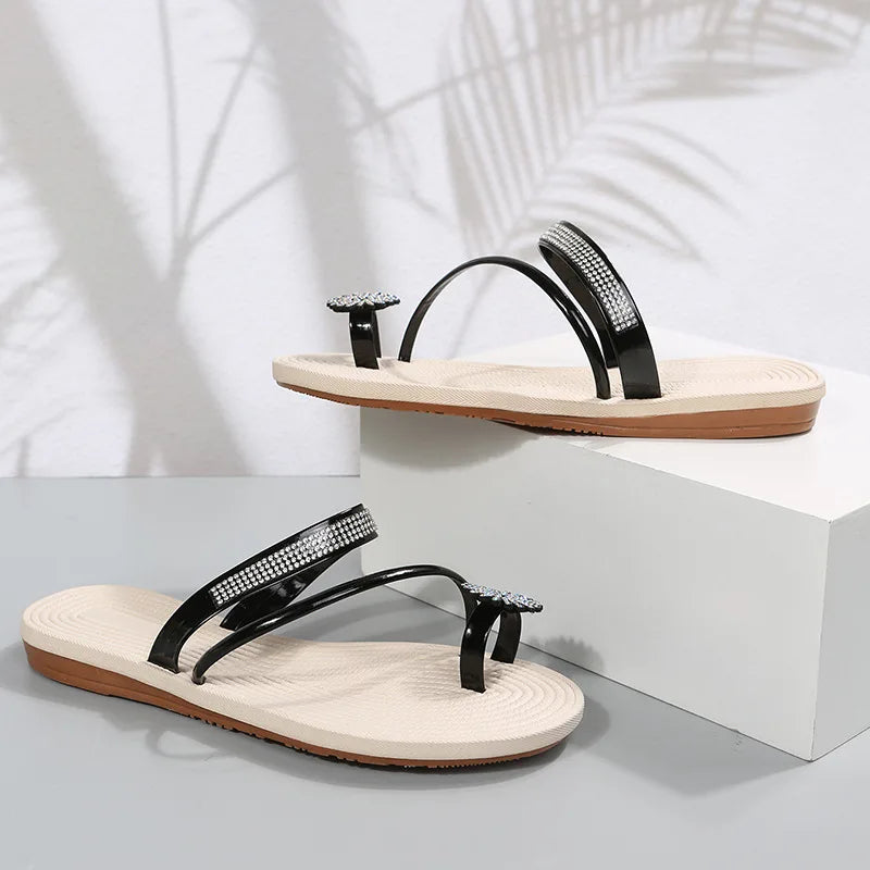 Chinelos , com Flor de Strass, Planos, Tipo “Clip Toe”, Confortáveis