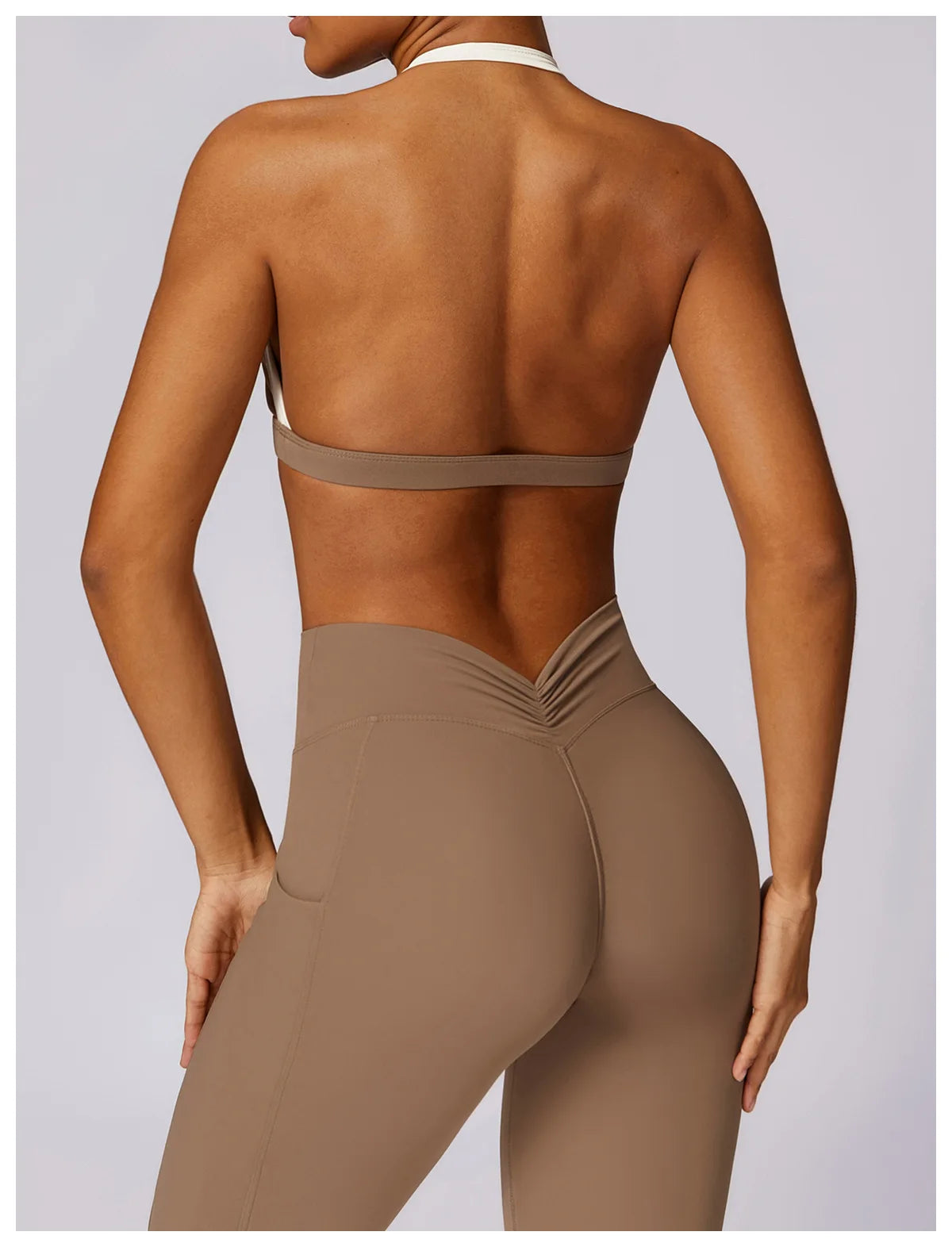 Conjunto de 2 Peças para Ginásio, Sem Costas, com Leggings de Corrida, Top de Fitness