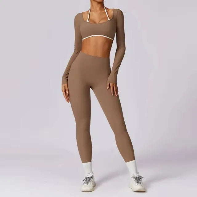 Conjunto de 2 Peças para Ginásio, Sem Costas, com Leggings de Corrida, Top de Fitness