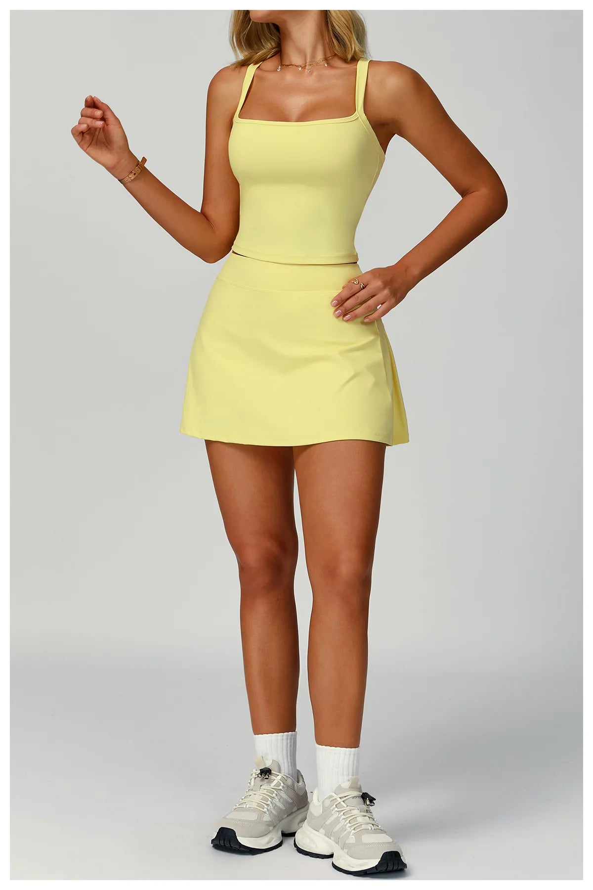 Conjunto de Yoga de 2 Peças com Saia-Shorts de Cintura Alta, para Ginásio