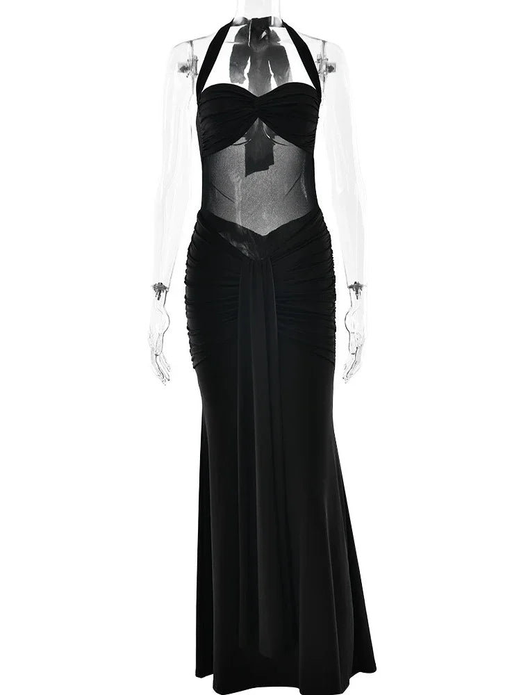 Vestido Sexy, Longo, Estilo Halter, Sem Costas, Justo ao Corpo