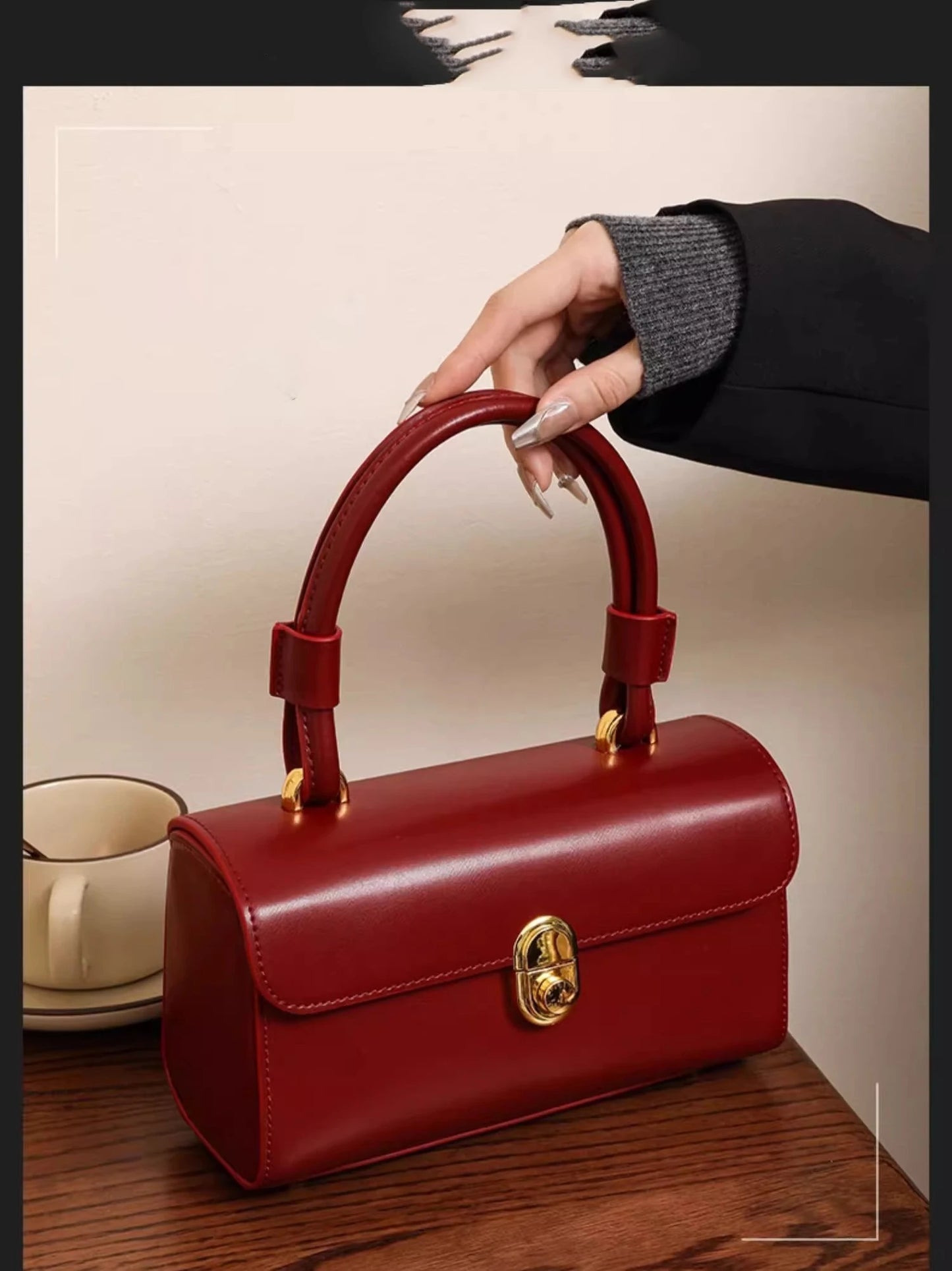 Mala Vermelha de Ombro, Estilo Coreano, Elegante e Retrô