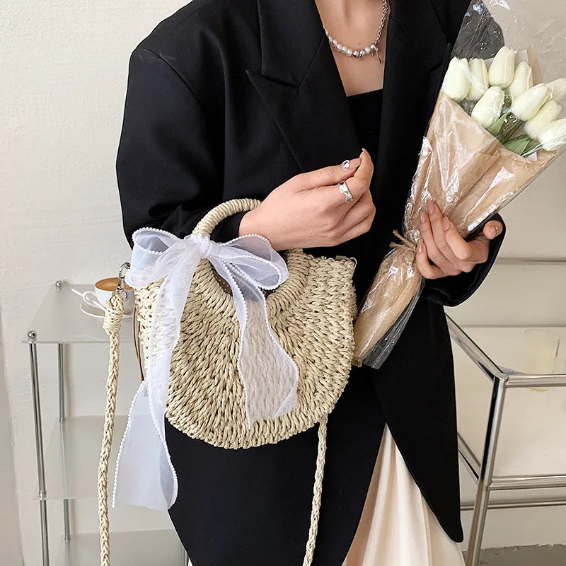 Bolsas de Palha Femininos Verão Feito à Mão Bolsa de Vime