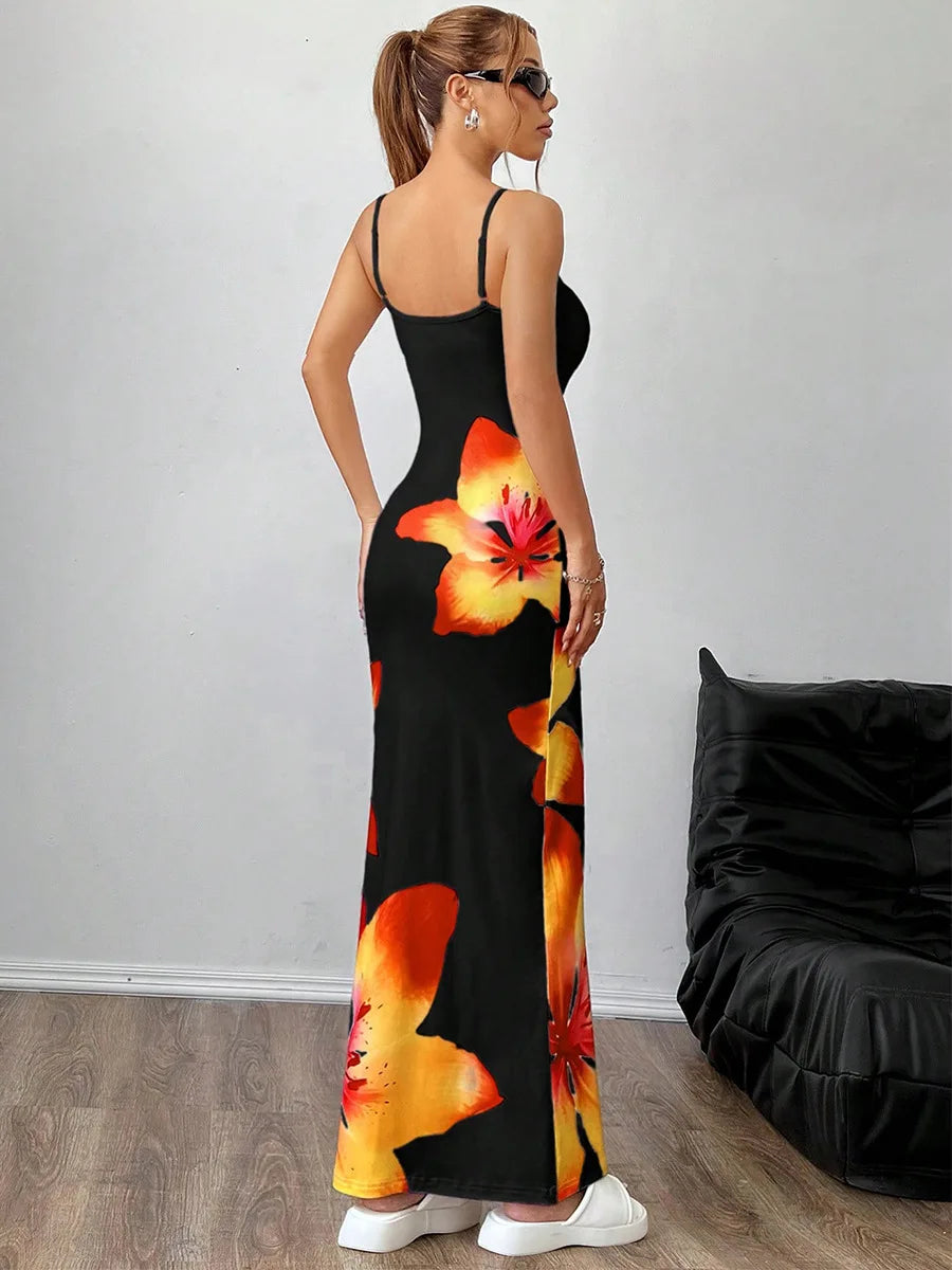 Vestidos compridos sexy com alças e justo Floral