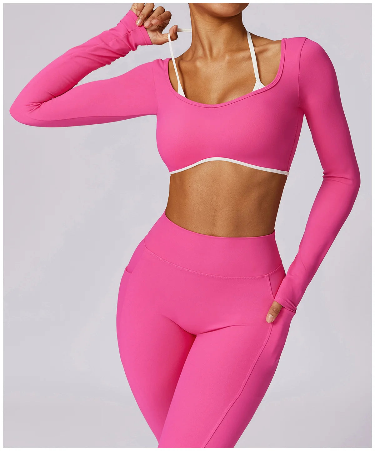Conjunto de 2 Peças para Ginásio, Sem Costas, com Leggings de Corrida, Top de Fitness