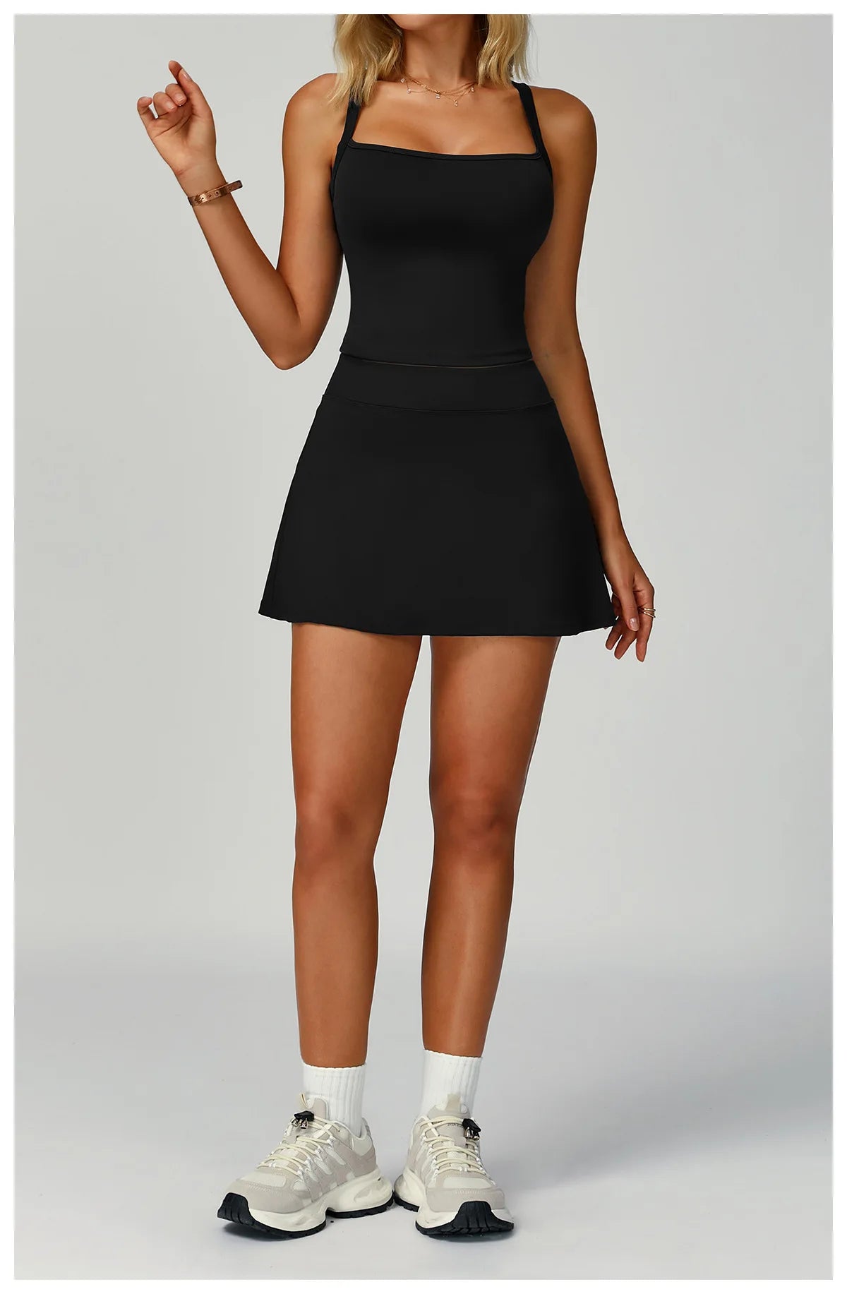 Conjunto de Yoga de 2 Peças com Saia-Shorts de Cintura Alta, para Ginásio