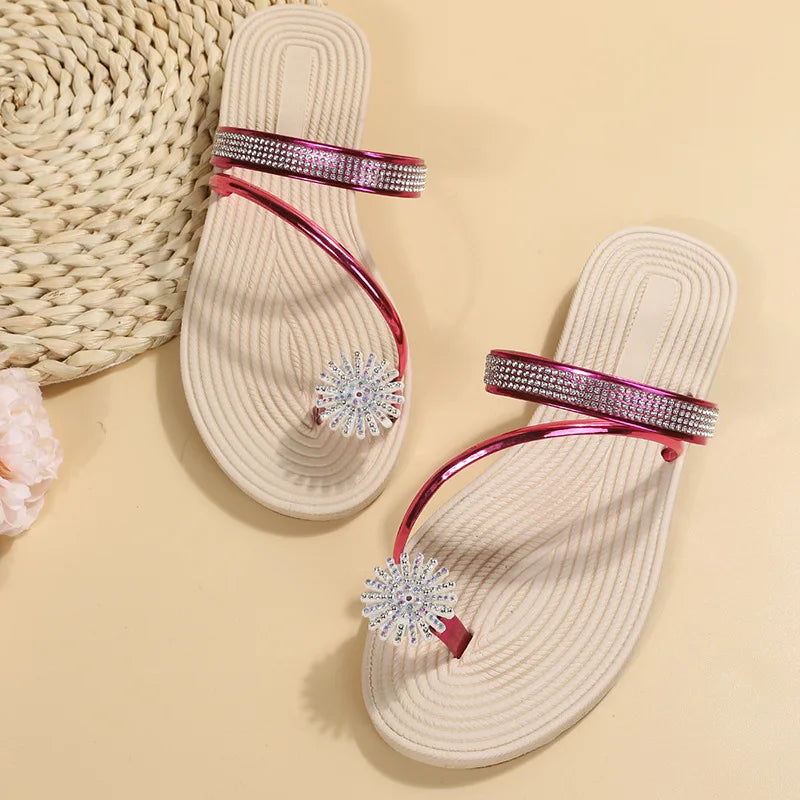 Chinelos , com Flor de Strass, Planos, Tipo “Clip Toe”, Confortáveis