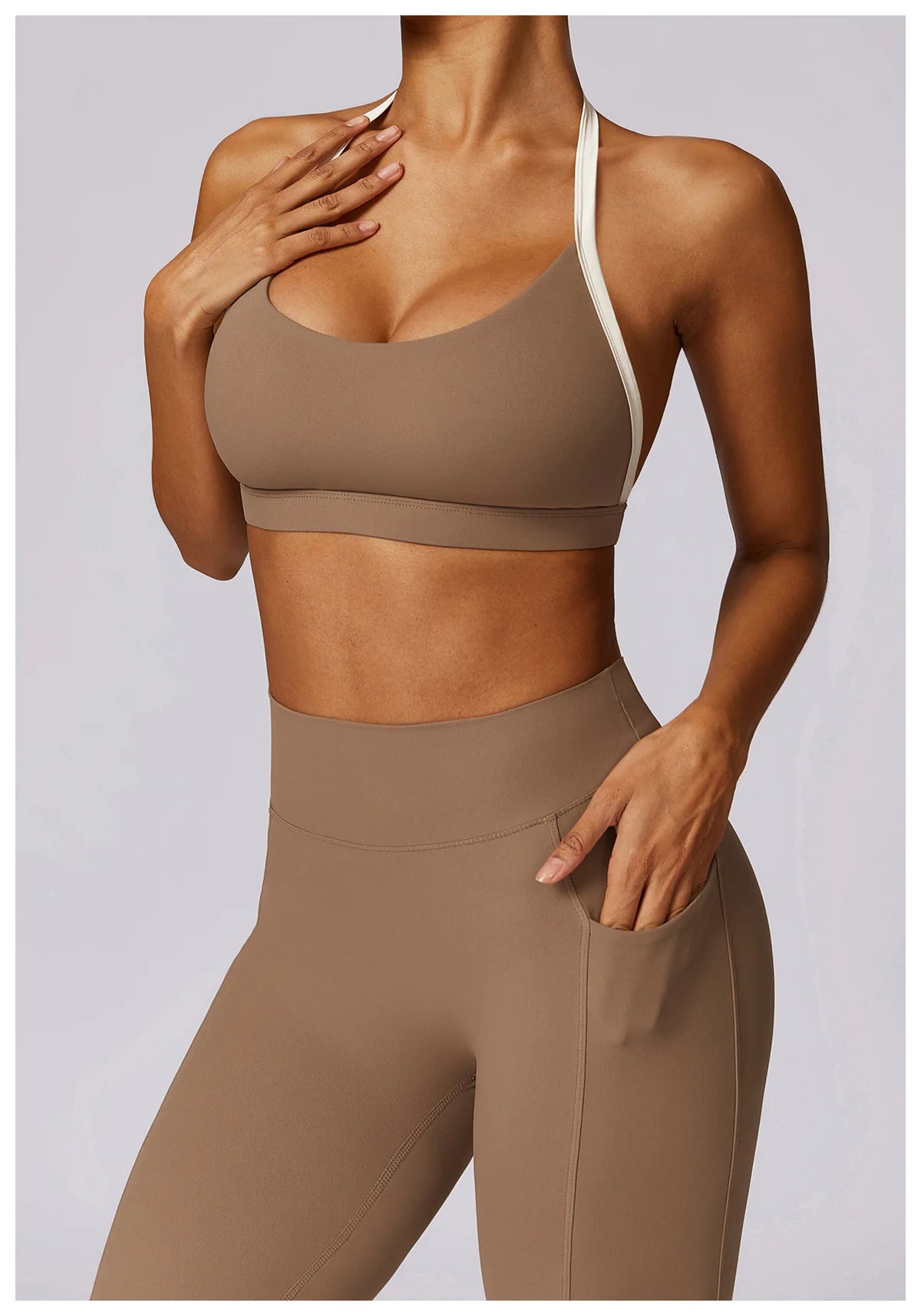 Conjunto de 2 Peças para Ginásio, Sem Costas, com Leggings de Corrida, Top de Fitness