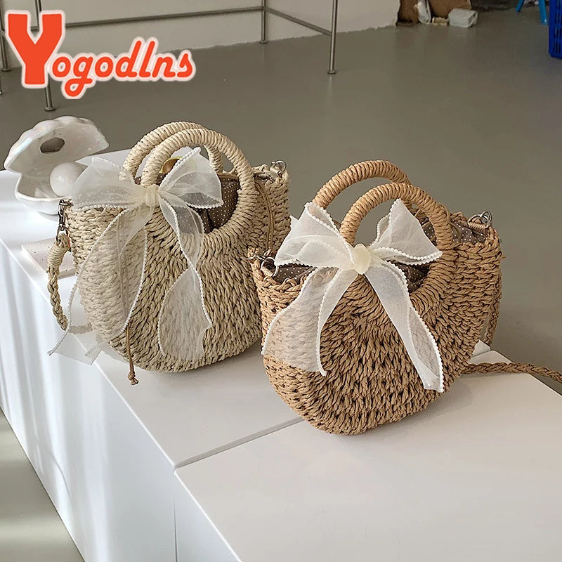 Bolsas de Palha Femininos Verão Feito à Mão Bolsa de Vime