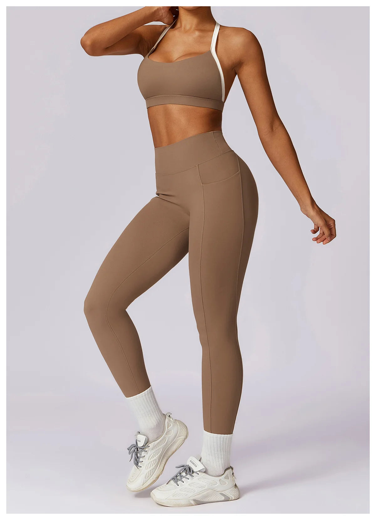 Conjunto de 2 Peças para Ginásio, Sem Costas, com Leggings de Corrida, Top de Fitness