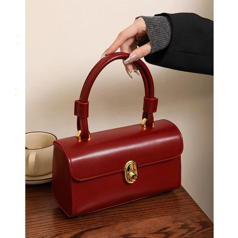 Mala Vermelha de Ombro, Estilo Coreano, Elegante e Retrô
