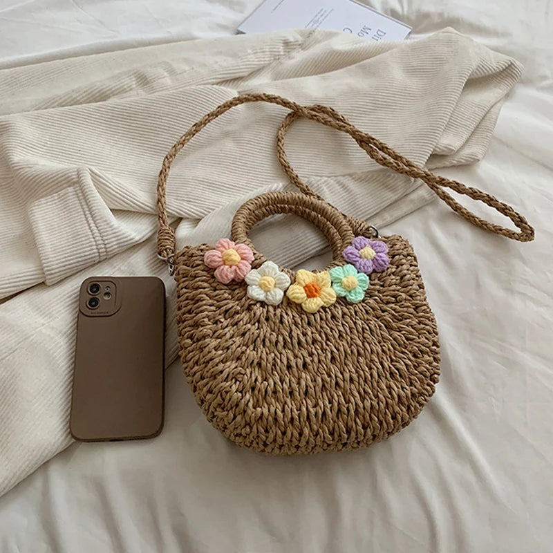 Bolsas de Palha Femininos Verão Feito à Mão Bolsa de Vime