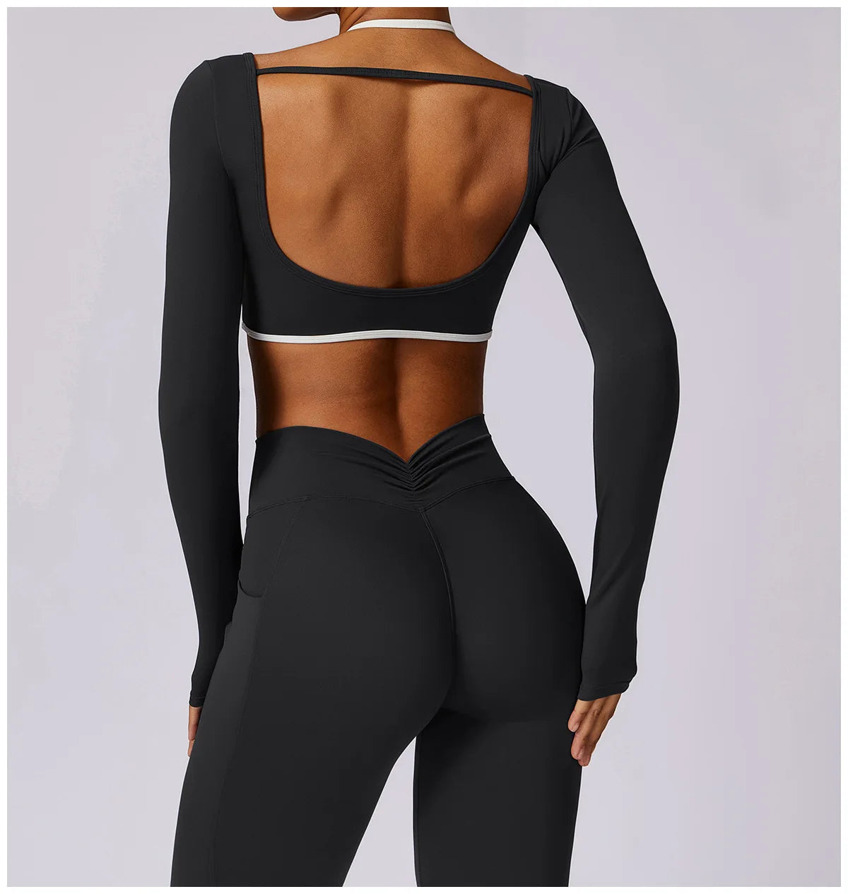 Conjunto de 2 Peças para Ginásio, Sem Costas, com Leggings de Corrida, Top de Fitness