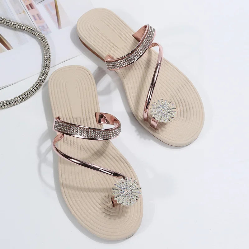Chinelos , com Flor de Strass, Planos, Tipo “Clip Toe”, Confortáveis