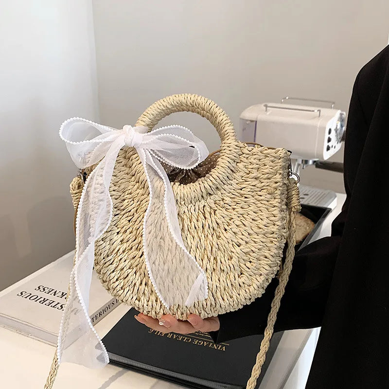 Bolsas de Palha Femininos Verão Feito à Mão Bolsa de Vime