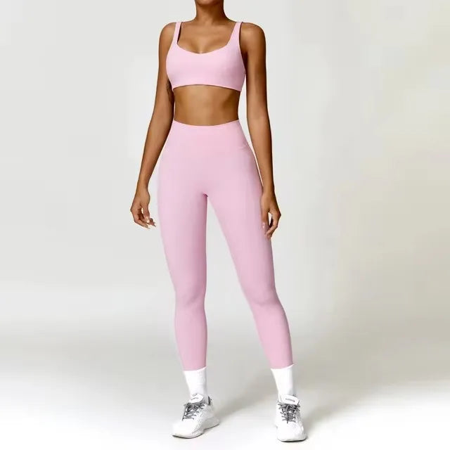 Fato de Treino 2 Peças com Leggings de Ginásio, Top Curto de Manga Comprida
