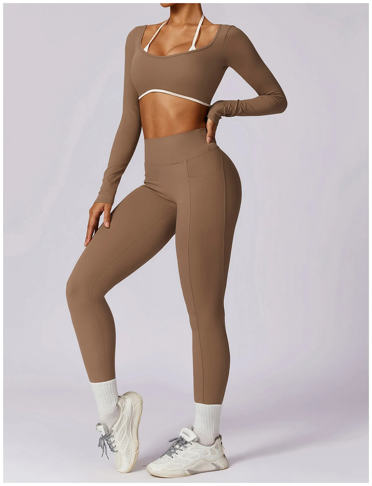 Conjunto de 2 Peças para Ginásio, Sem Costas, com Leggings de Corrida, Top de Fitness