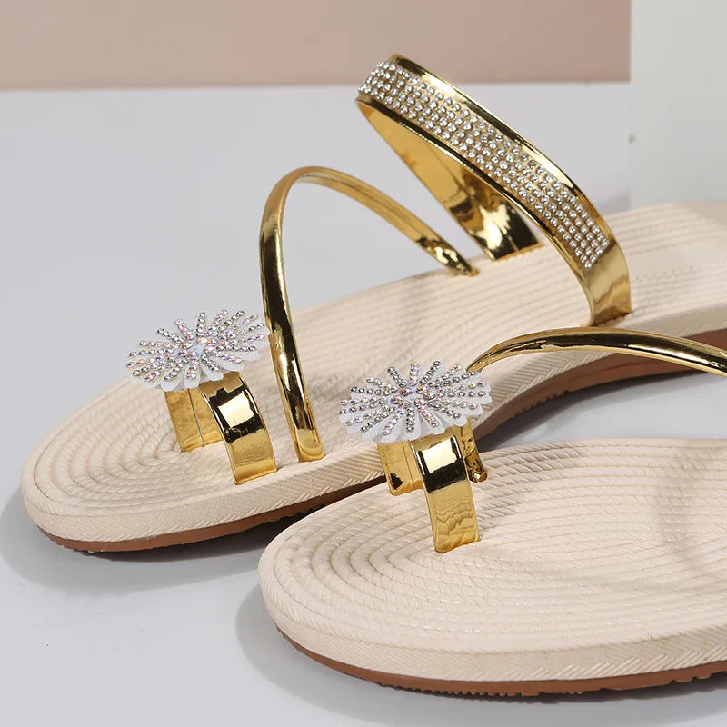 Chinelos , com Flor de Strass, Planos, Tipo “Clip Toe”, Confortáveis