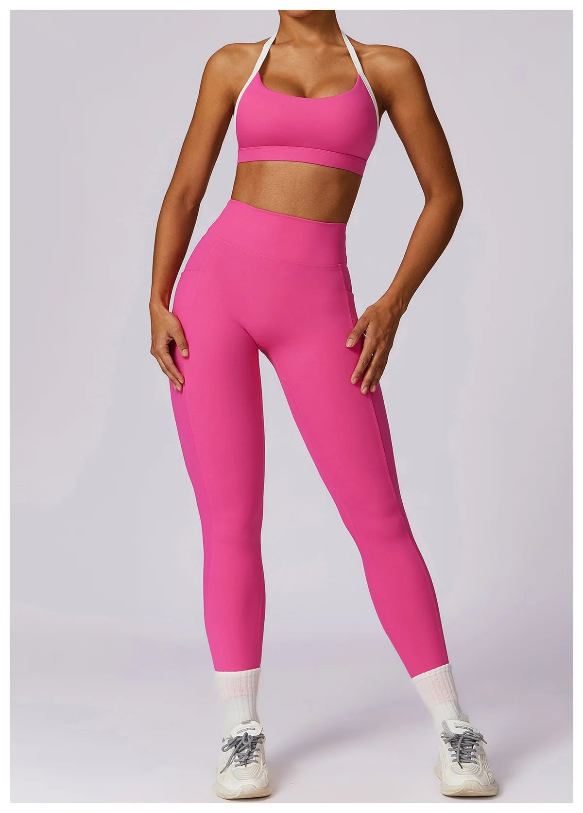 Conjunto de 2 Peças para Ginásio, Sem Costas, com Leggings de Corrida, Top de Fitness