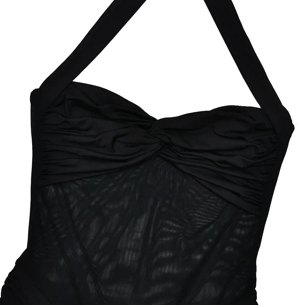 Vestido Sexy, Longo, Estilo Halter, Sem Costas, Justo ao Corpo