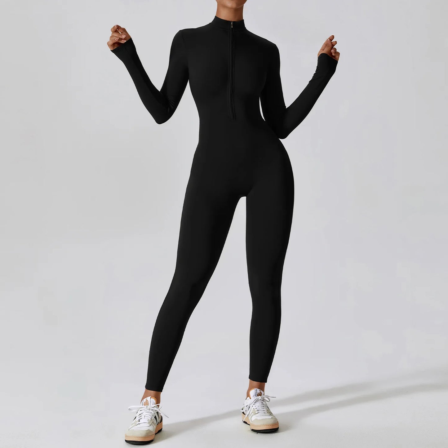 Macacão de Yoga Comprido Desportivo com Fecho, Elástico, Manga Comprida
