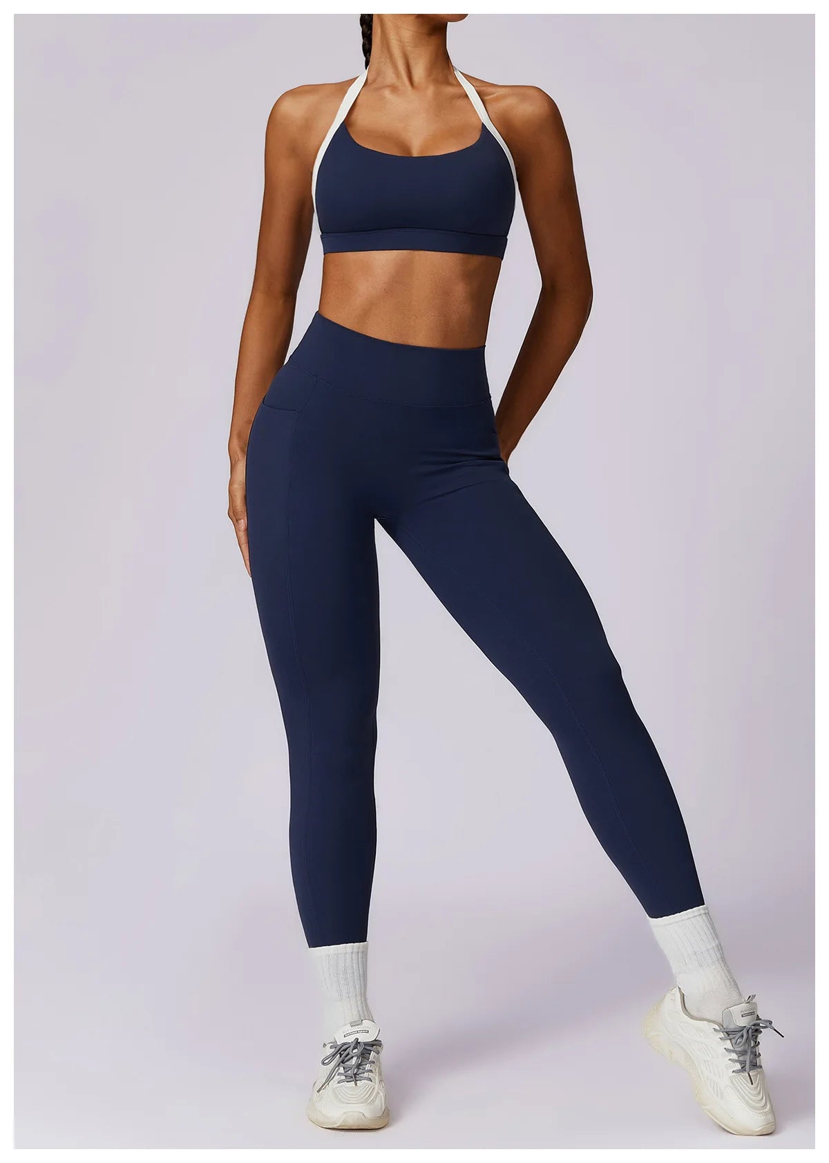 Conjunto de 2 Peças para Ginásio, Sem Costas, com Leggings de Corrida, Top de Fitness