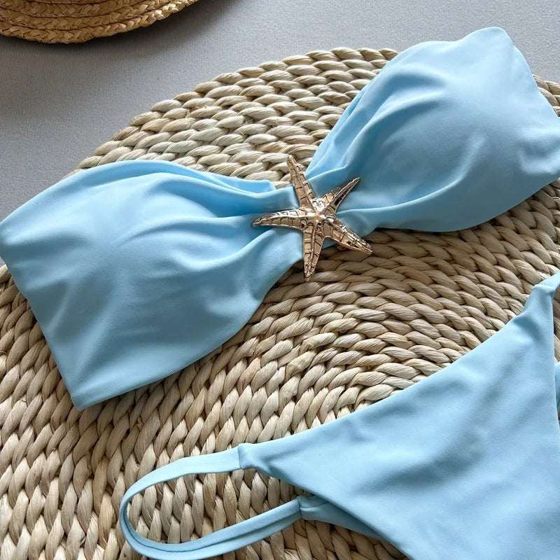 Conjunto de biquíni 2 peças sem alças com estrela do mar