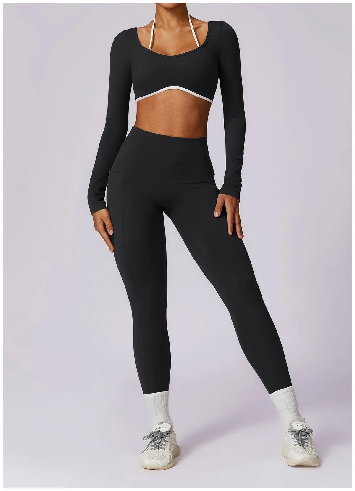 Conjunto de 2 Peças para Ginásio, Sem Costas, com Leggings de Corrida, Top de Fitness