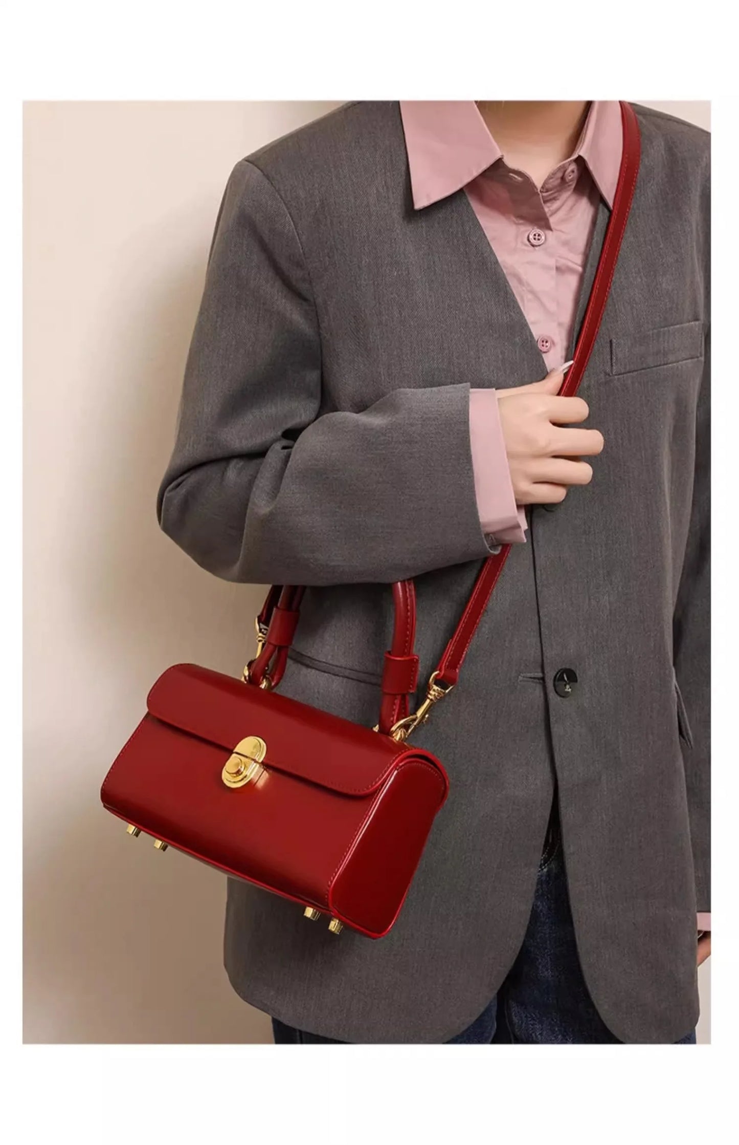 Mala Vermelha de Ombro, Estilo Coreano, Elegante e Retrô