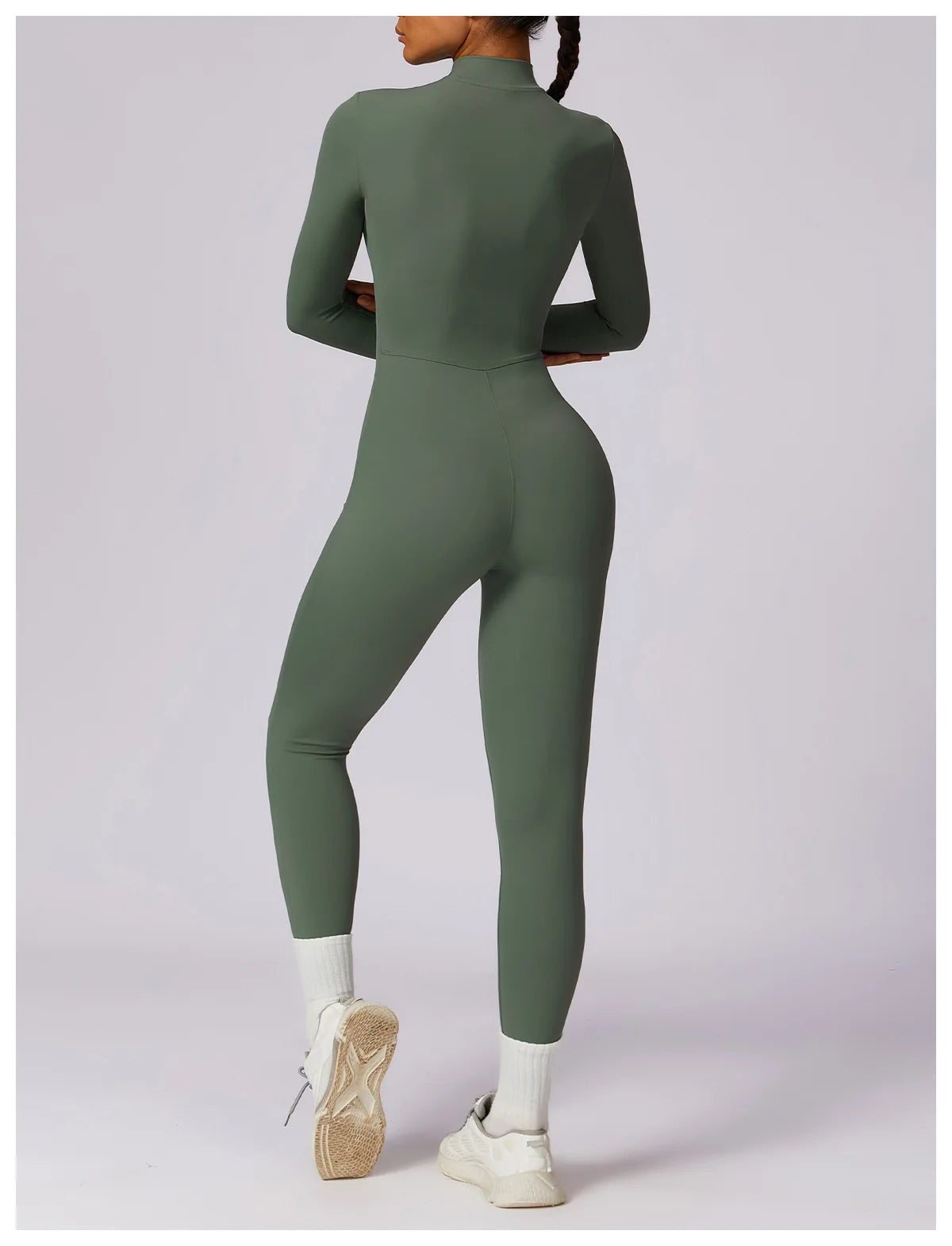 Macacão de Yoga Comprido Desportivo com Fecho, Elástico, Manga Comprida
