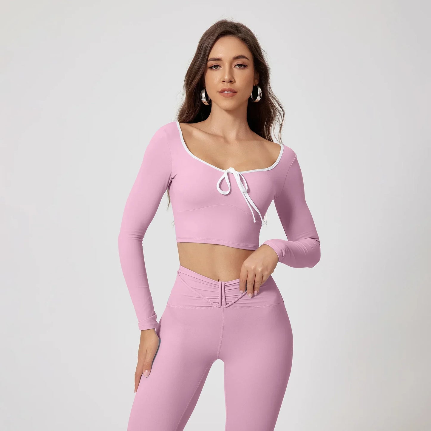 Conjunto de Yoga Sem Costuras Desportivo Calça e Blusa de Manga