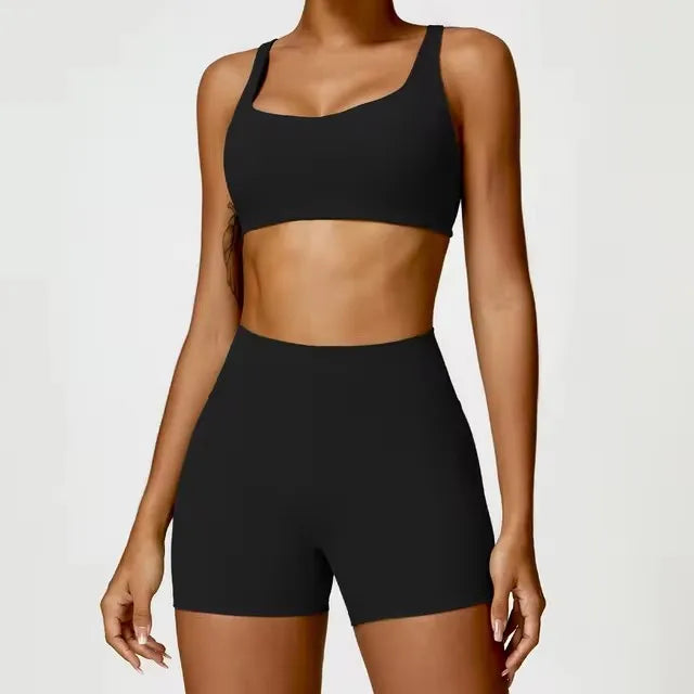 Fato de Treino 2 Peças com Leggings de Ginásio, Top Curto de Manga Comprida