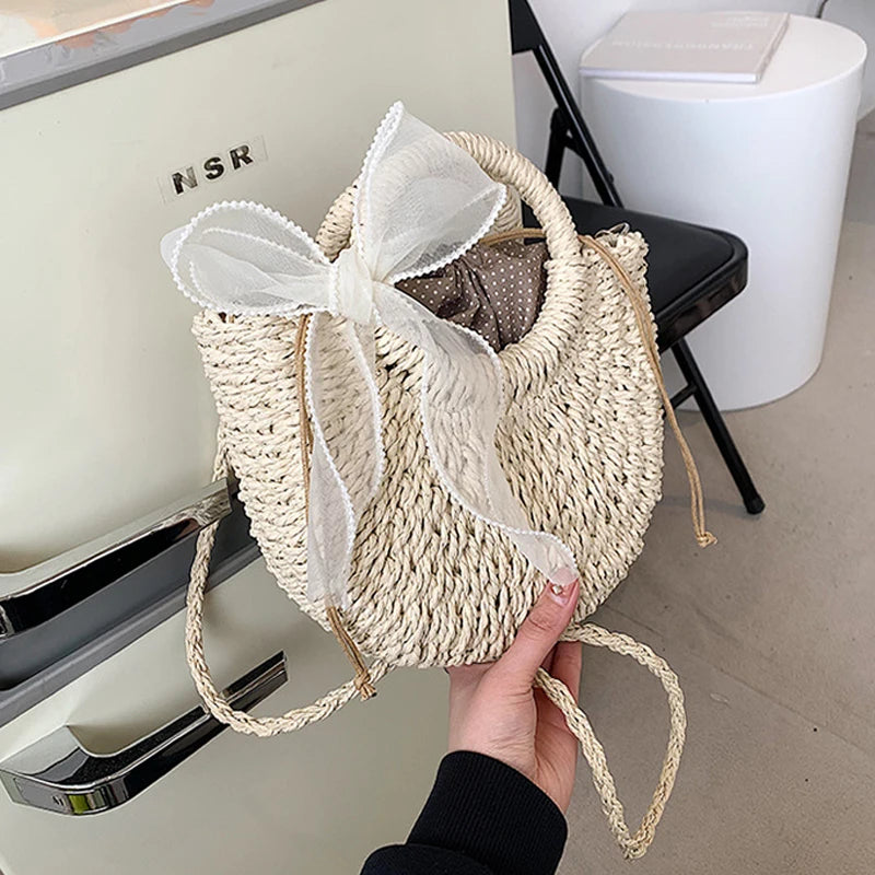 Bolsas de Palha Femininos Verão Feito à Mão Bolsa de Vime