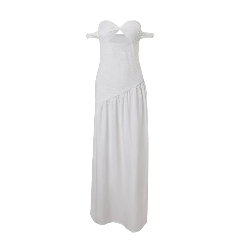 Vestido Sem Alças, Ombros à Mostra , Cintura Subida, Comprido