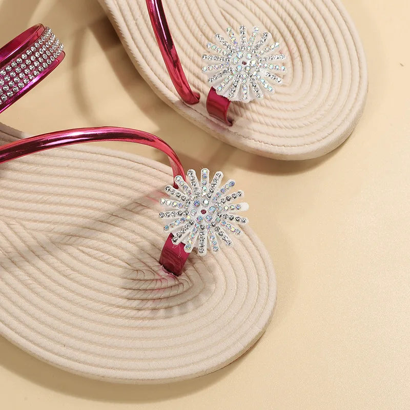 Chinelos , com Flor de Strass, Planos, Tipo “Clip Toe”, Confortáveis